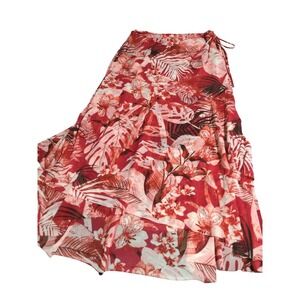 White House Black Market Red Floral Maxi Skirt Tropical Beach Resort size 8